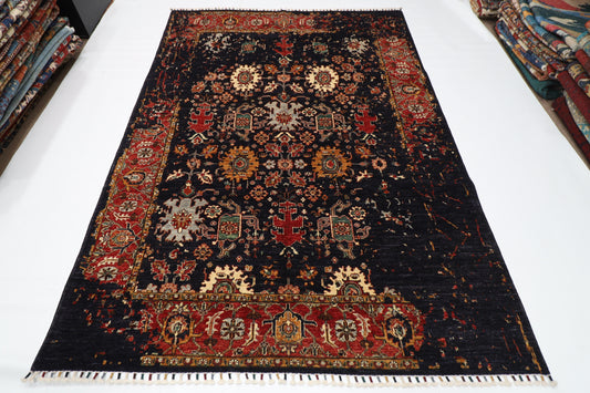 173 x 247 cm | Abstract Afghan Tribal Hand Knotted Veg Dye Wool Carpet