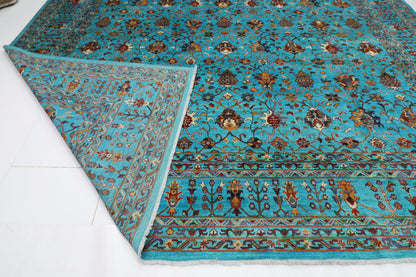 370 x 442 cm | Sultani Turquoise Afghan Tribal Hand Knotted Natural Veg Dye Wool Carpet