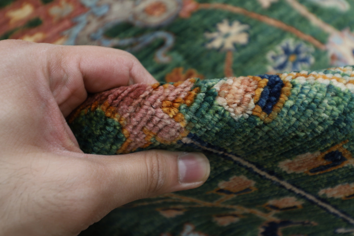 364 x 448 cm | Sultani Green Afghan Tribal Hand Knotted Natural Veg Dye Wool Carpet
