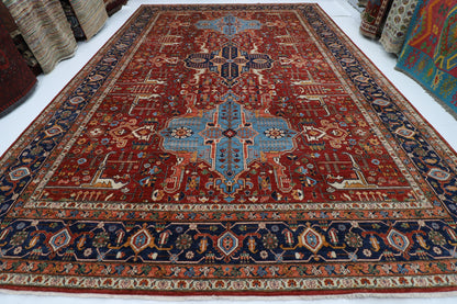 368 x 535 cm | Heriz Large Size Afghan Tribal Hand Knotted Natural Veg Dye Wool Carpet