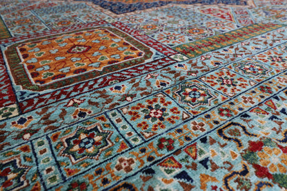 406 x 488 cm | Turquoise Mamluk Afghan Tribal Hand Knotted Natural Veg Dye Wool Carpet