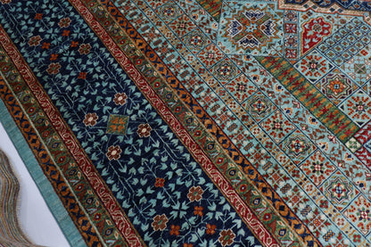 406 x 488 cm | Turquoise Mamluk Afghan Tribal Hand Knotted Natural Veg Dye Wool Carpet