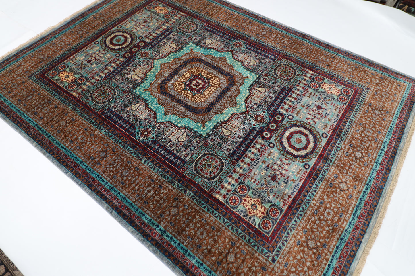 176 x 240 cm | Mamluk Afghan Tribal Hand Knotted Veg Dye Wool Carpet