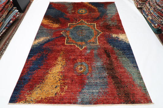 173 x243 cm | Abstract Afghan Tribal Hand Knotted Veg Dye Wool Carpet