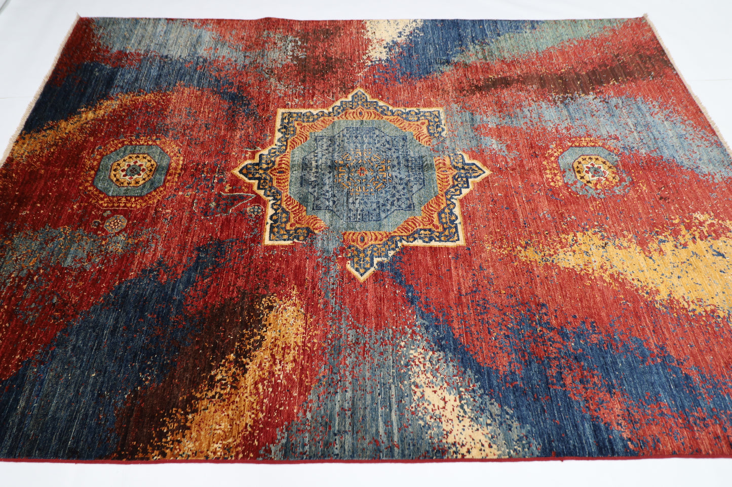 173 x243 cm | Abstract Afghan Tribal Hand Knotted Veg Dye Wool Carpet