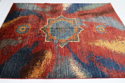 173 x243 cm | Abstract Afghan Tribal Hand Knotted Veg Dye Wool Carpet