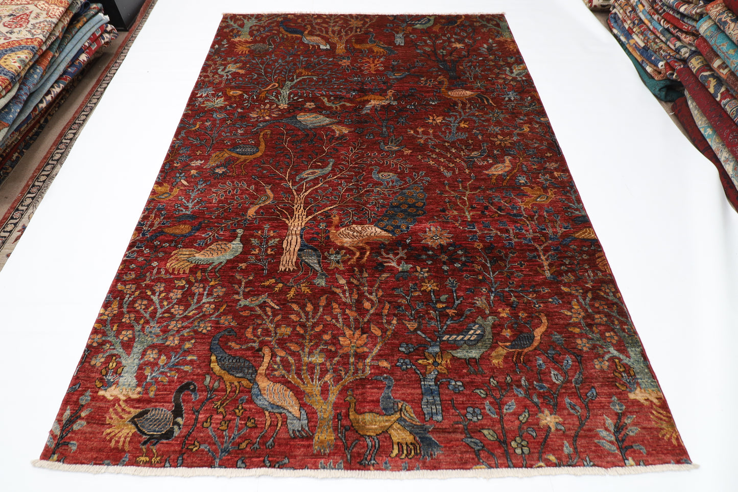 172 x 249 cm | Birds Afghan Tribal Hand Knotted Veg Dye Wool Carpet