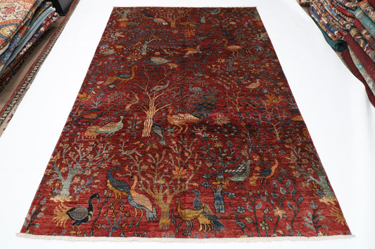172 x 249 cm | Birds Afghan Tribal Hand Knotted Veg Dye Wool Carpet