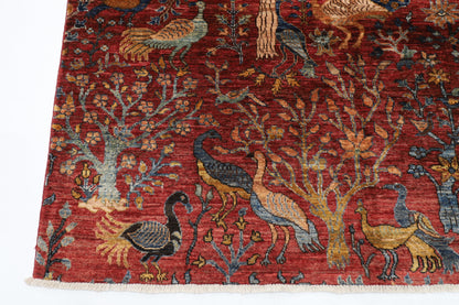 172 x 249 cm | Birds Afghan Tribal Hand Knotted Veg Dye Wool Carpet