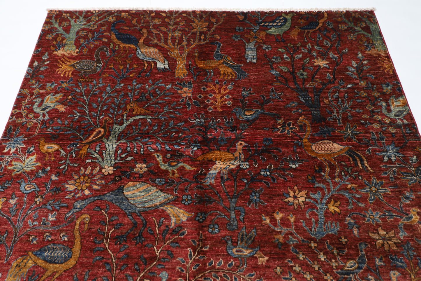 172 x 249 cm | Birds Afghan Tribal Hand Knotted Veg Dye Wool Carpet