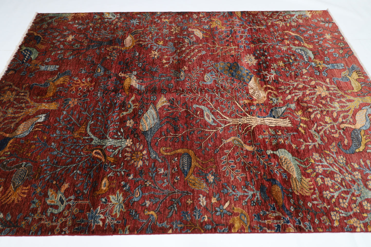 172 x 249 cm | Birds Afghan Tribal Hand Knotted Veg Dye Wool Carpet