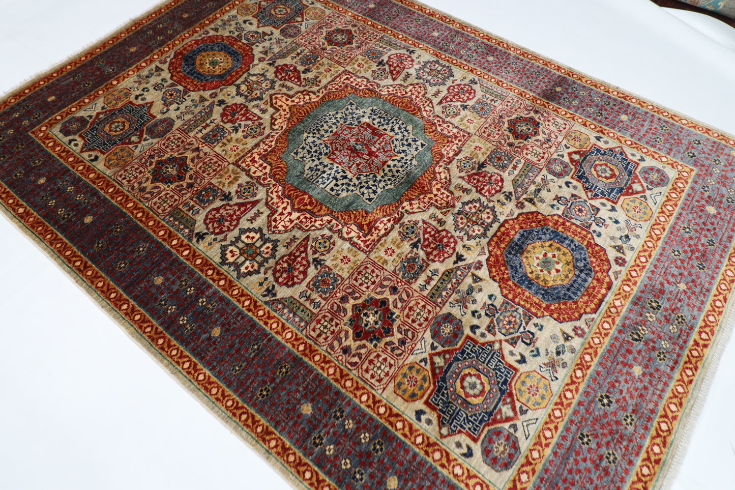 173 x 238 cm | Mamluk Afghan Tribal Hand Knotted Veg Dye Wool Carpet