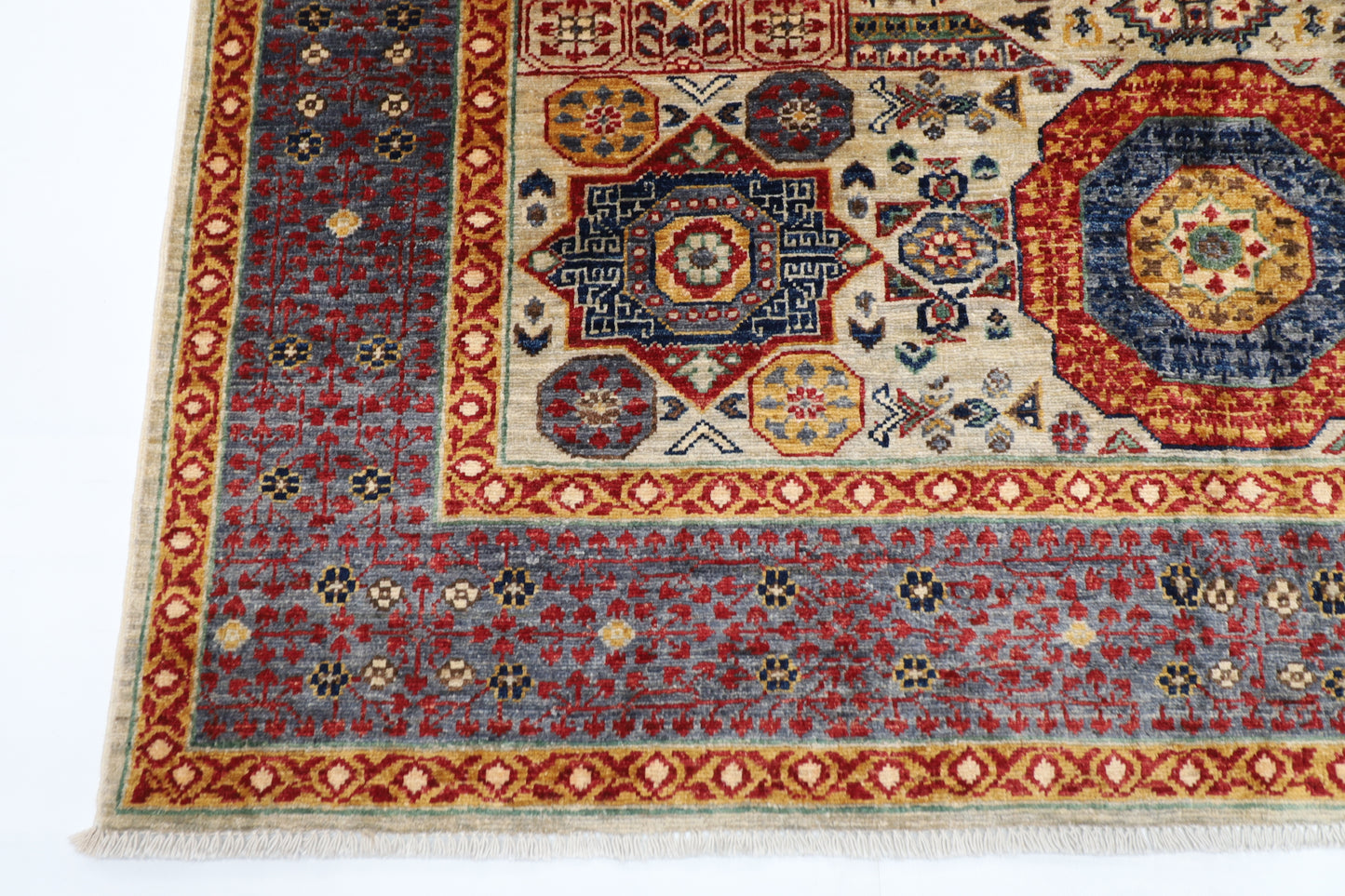 173 x 238 cm | Mamluk Afghan Tribal Hand Knotted Veg Dye Wool Carpet