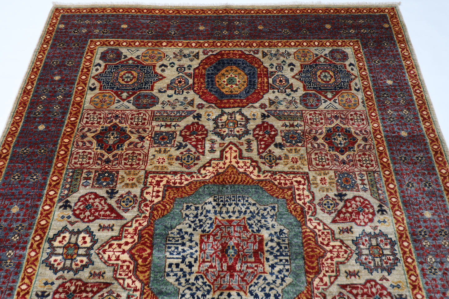 173 x 238 cm | Mamluk Afghan Tribal Hand Knotted Veg Dye Wool Carpet