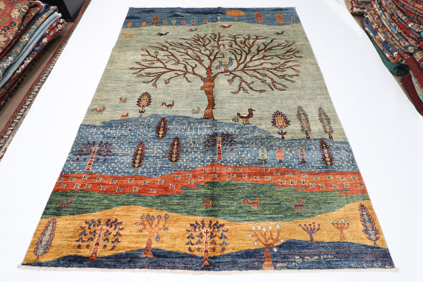 176 x 242 cm | Landscape Afghan Tribal Hand Knotted Veg Dye Wool Carpet