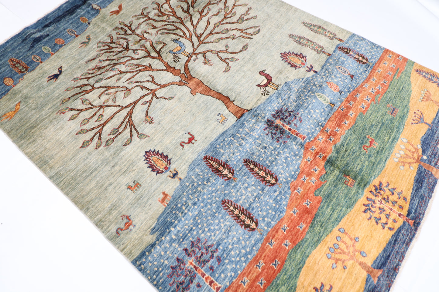 176 x 242 cm | Landscape Afghan Tribal Hand Knotted Veg Dye Wool Carpet