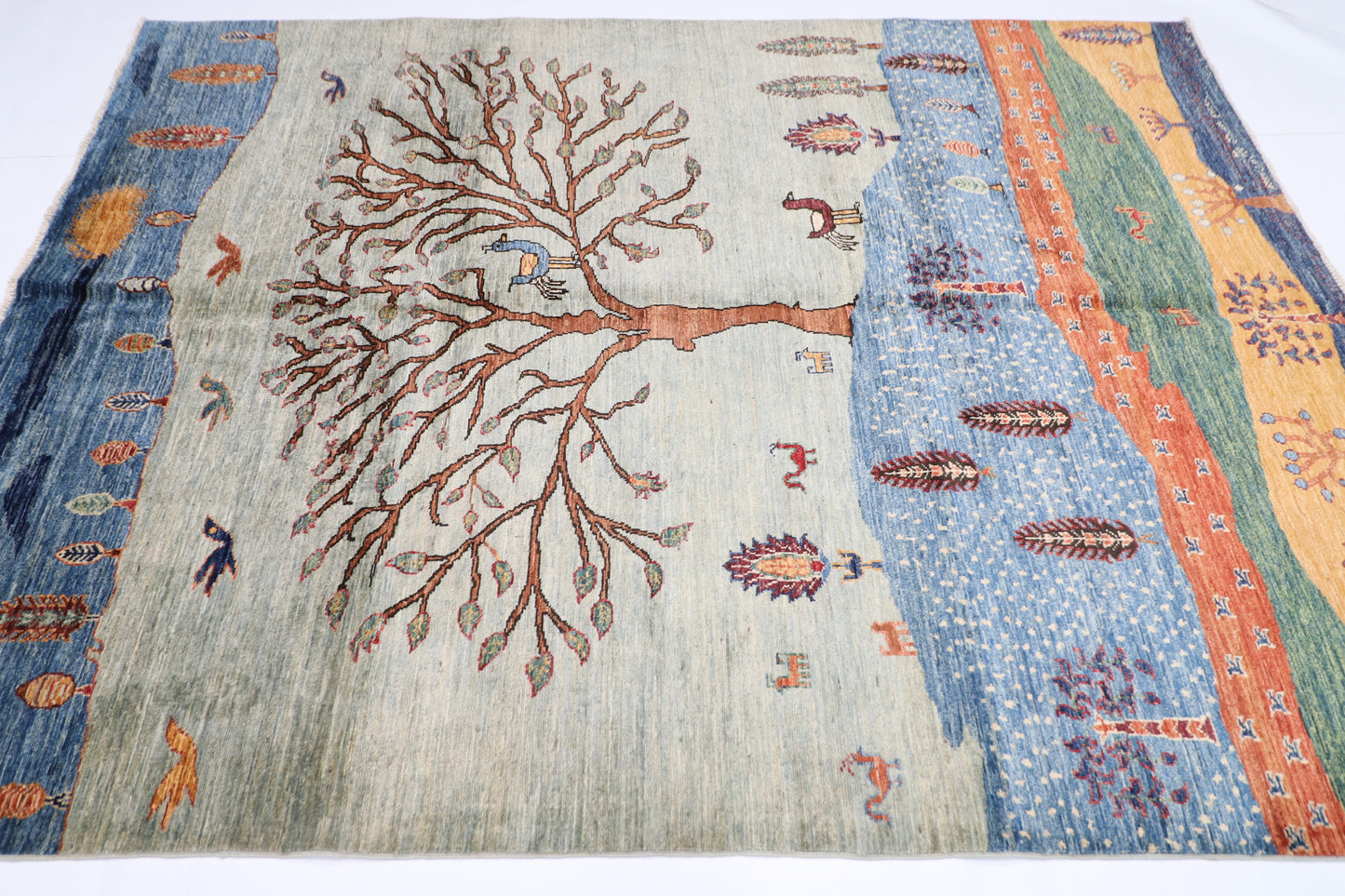 176 x 242 cm | Landscape Afghan Tribal Hand Knotted Veg Dye Wool Carpet