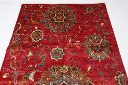 148 x 262 cm |  Floral Pink Afghan Tribal Hand Knotted Veg Dye Wool carpet