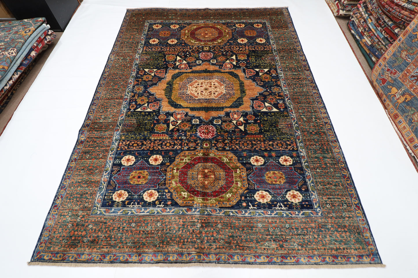 174 x 239 cm | Mamluk Afghan Tribal Hand Knotted Veg Dye Wool Carpet