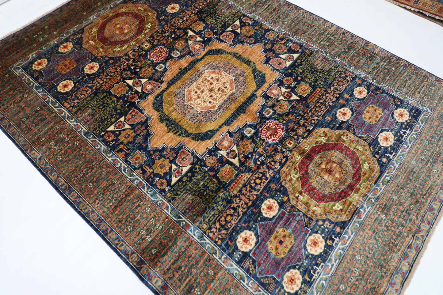 174 x 239 cm | Mamluk Afghan Tribal Hand Knotted Veg Dye Wool Carpet