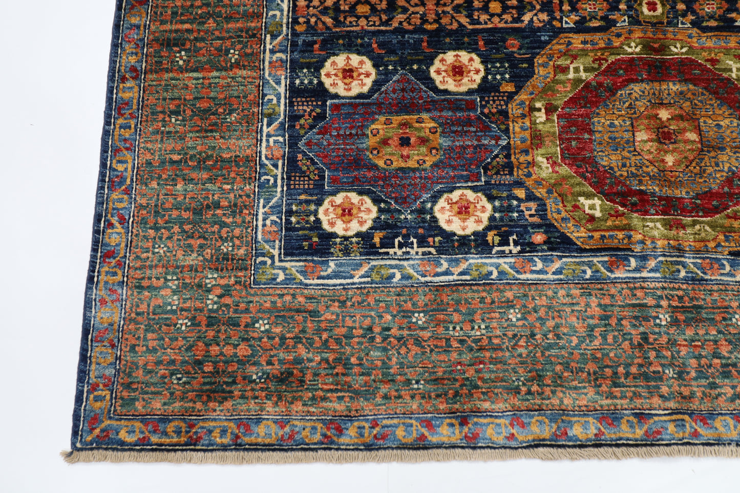 174 x 239 cm | Mamluk Afghan Tribal Hand Knotted Veg Dye Wool Carpet