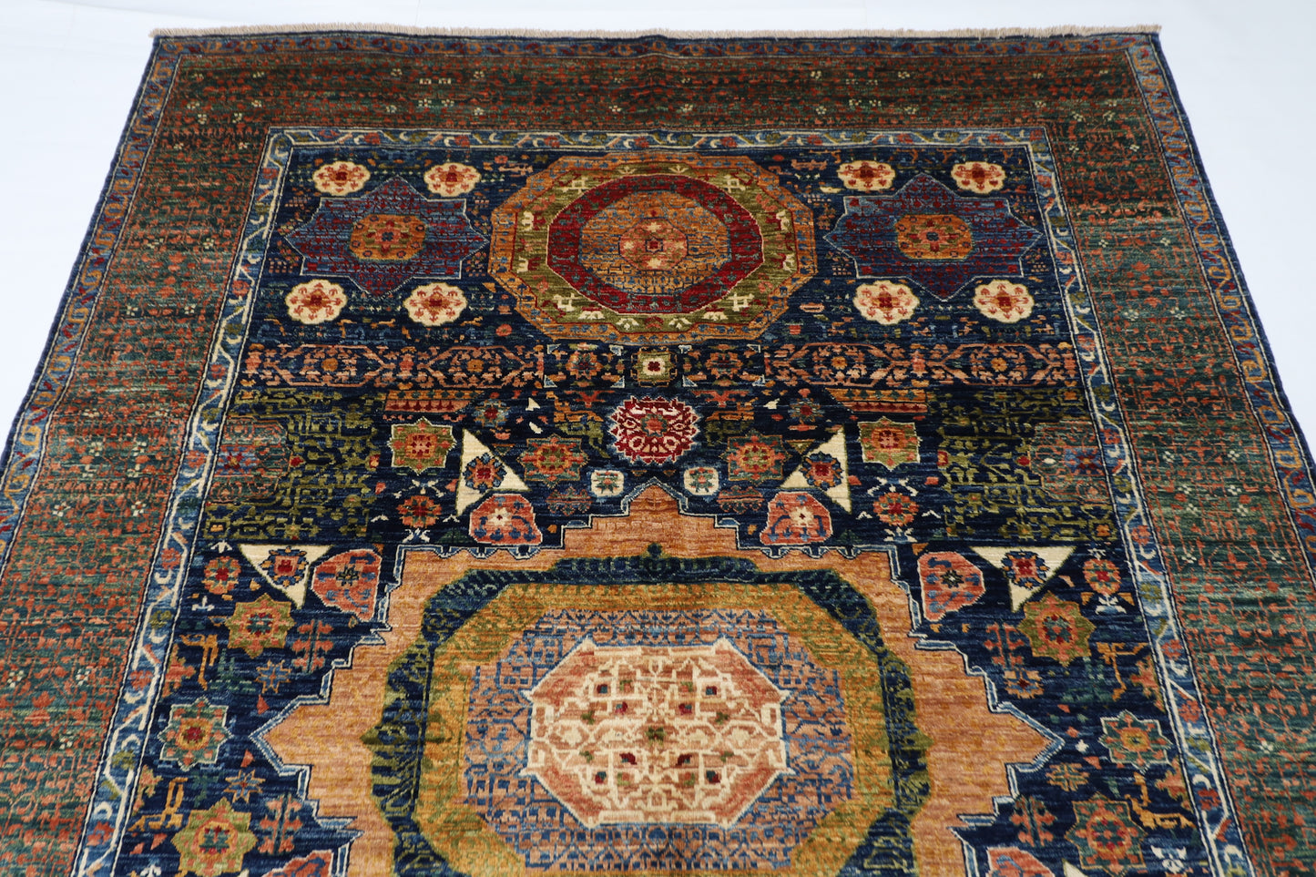 174 x 239 cm | Mamluk Afghan Tribal Hand Knotted Veg Dye Wool Carpet