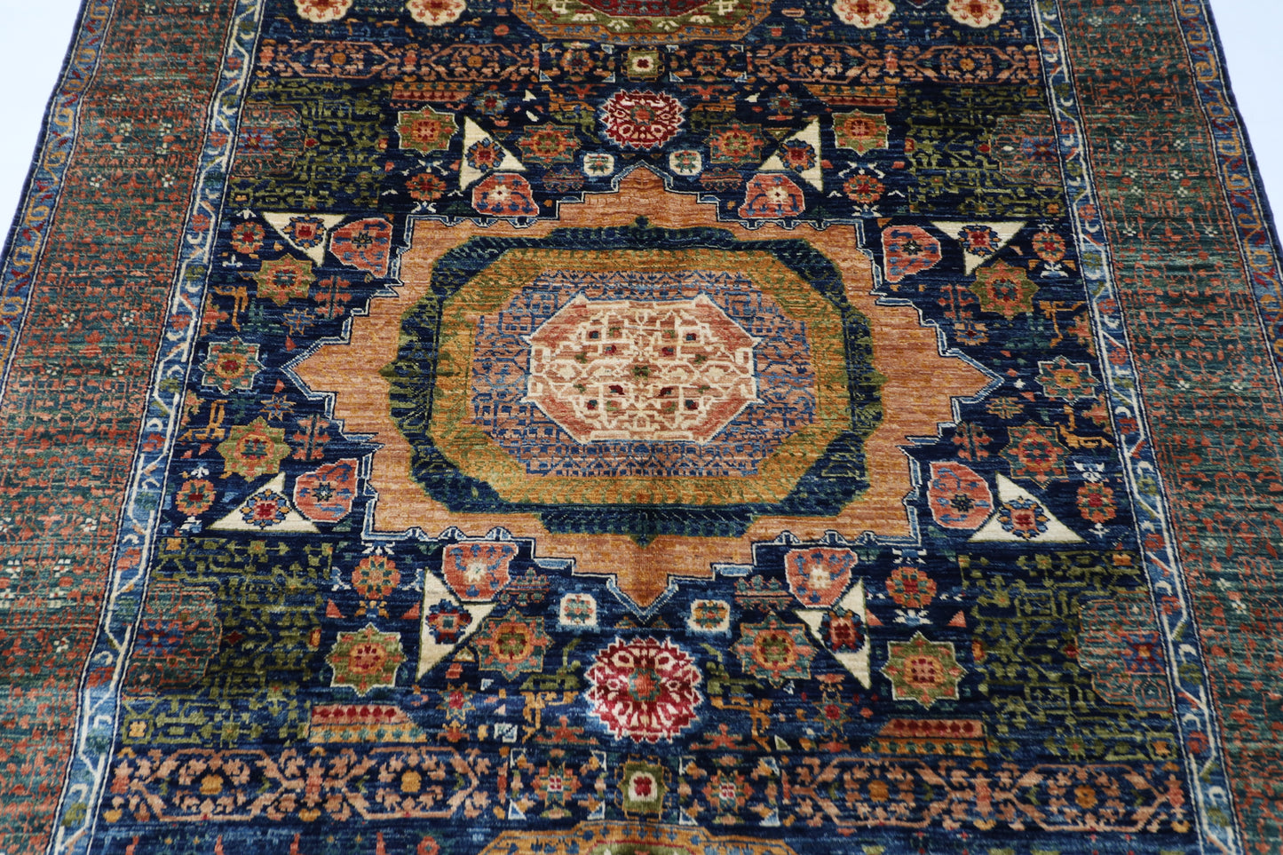 174 x 239 cm | Mamluk Afghan Tribal Hand Knotted Veg Dye Wool Carpet