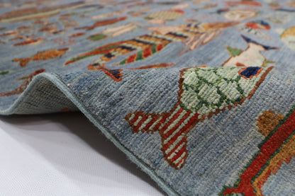 181 x 276 cm | Fish Party Afghan Tribal Hand Knotted Natural Veg Dye Wool Carpet