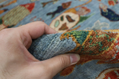 181 x 276 cm | Fish Party Afghan Tribal Hand Knotted Natural Veg Dye Wool Carpet