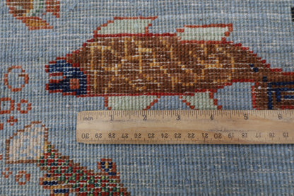 181 x 276 cm | Fish Party Afghan Tribal Hand Knotted Natural Veg Dye Wool Carpet