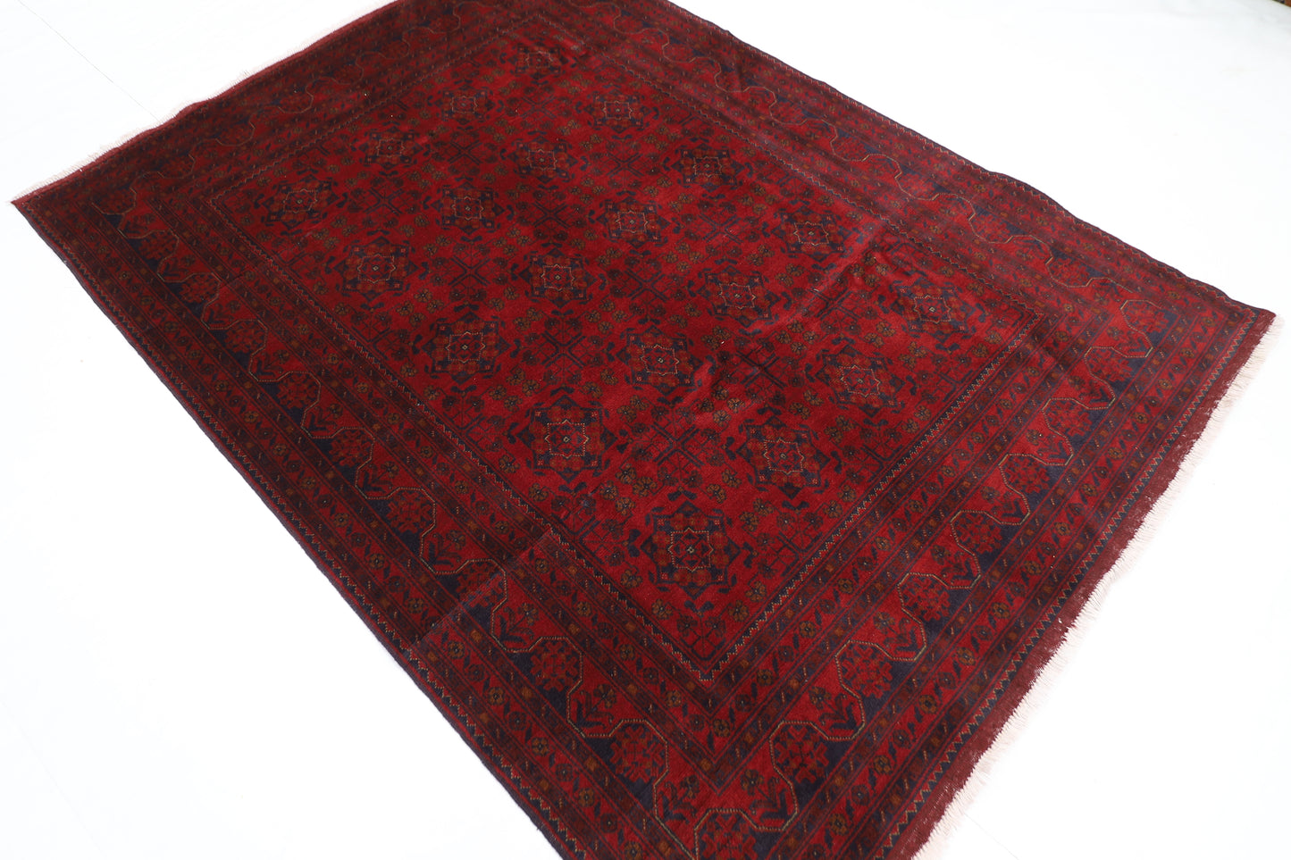 171 x 232 cm | Red Area Rug Afghan Hand Knotted Veg Dye Wool carpet