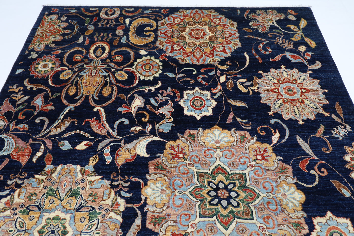 205 x 298 cm | Floral Afghan Tribal Hand Knotted Natural Veg Dye Wool Carpet