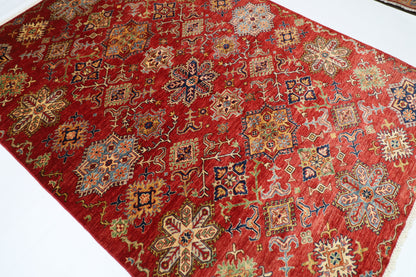 172 x 240 cm | Kazak Afghan Tribal Hand Knotted Veg Dye Wool Carpet