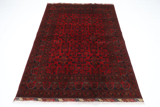 156 x 205 cm | Red Area Rug Afghan Hand Knotted Veg Dye Wool carpet