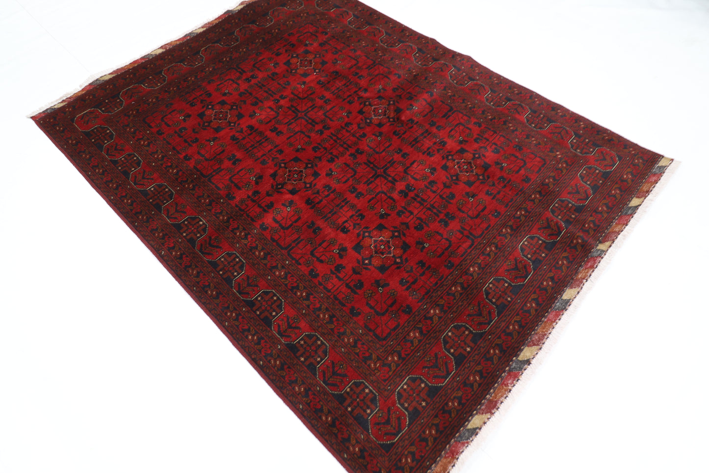 156 x 205 cm | Red Area Rug Afghan Hand Knotted Veg Dye Wool carpet
