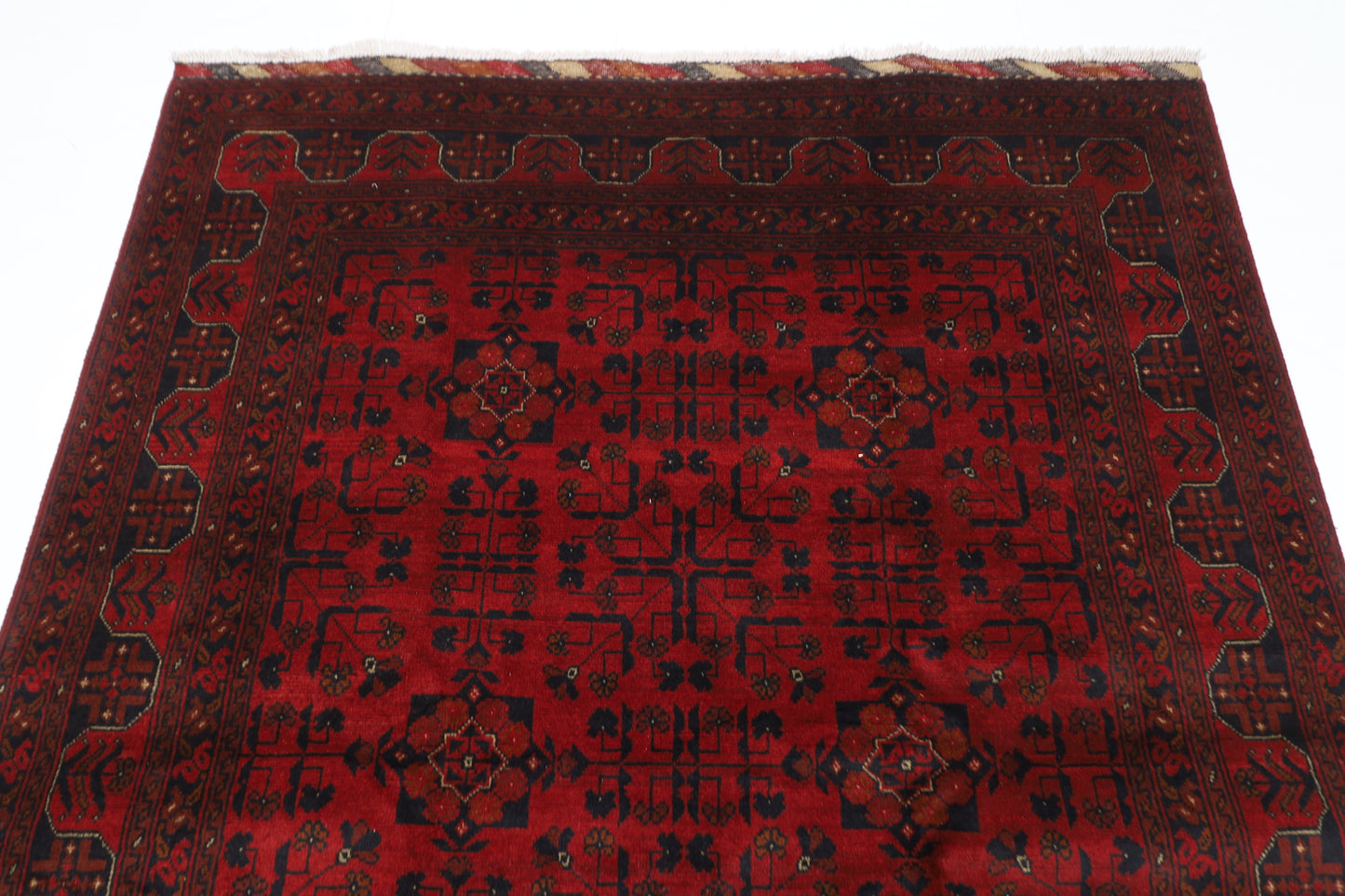 156 x 205 cm | Red Area Rug Afghan Hand Knotted Veg Dye Wool carpet