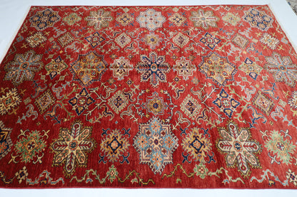 172 x 240 cm | Kazak Afghan Tribal Hand Knotted Veg Dye Wool Carpet