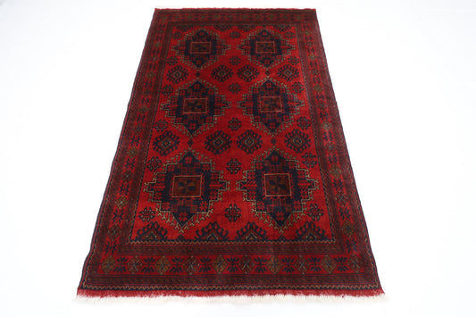 129 x 202 cm | Red Area Rug Afghan Hand Knotted Veg Dye Wool carpet