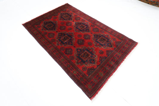 129 x 202 cm | Red Area Rug Afghan Hand Knotted Veg Dye Wool carpet