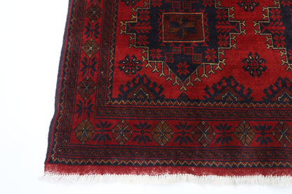 129 x 202 cm | Red Area Rug Afghan Hand Knotted Veg Dye Wool carpet