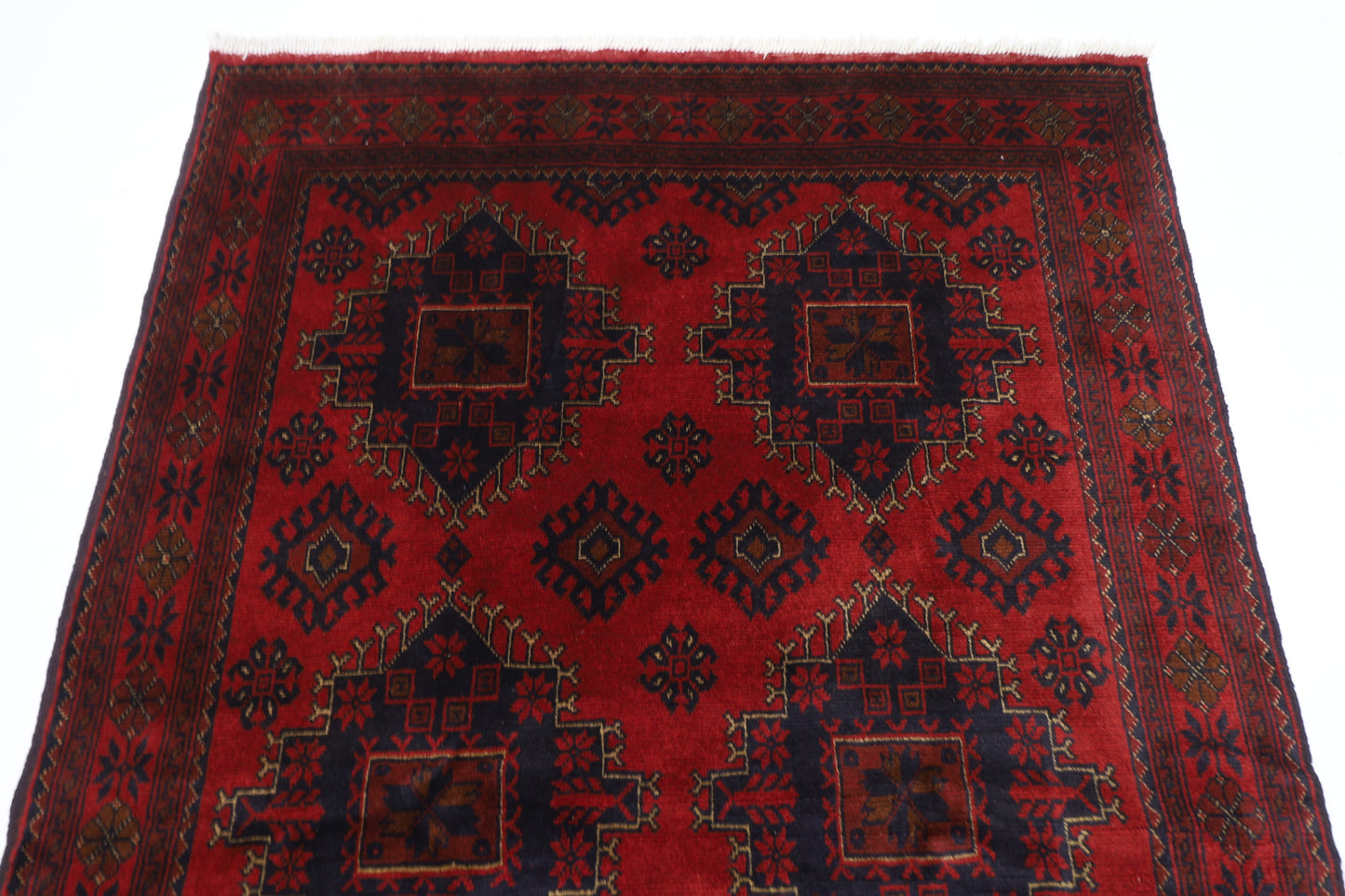 129 x 202 cm | Red Area Rug Afghan Hand Knotted Veg Dye Wool carpet