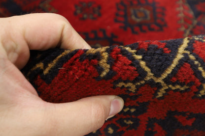 129 x 202 cm | Red Area Rug Afghan Hand Knotted Veg Dye Wool carpet