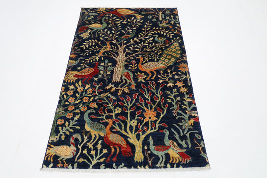 100 x 155 cm | Birds Afghan Tribal Hand Knotted Natural Veg Dye Wool Carpet