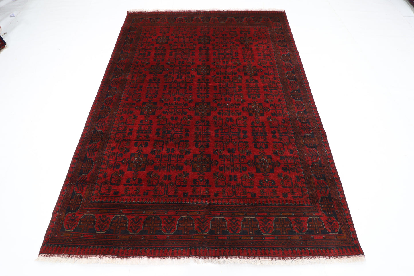 171 x 234 cm | Red Area Rug Afghan Hand Knotted Veg Dye Wool carpet