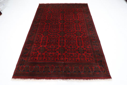 171 x 234 cm | Red Area Rug Afghan Hand Knotted Veg Dye Wool carpet