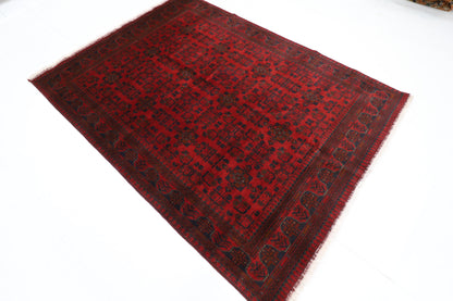 171 x 234 cm | Red Area Rug Afghan Hand Knotted Veg Dye Wool carpet