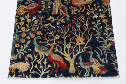 100 x 155 cm | Birds Afghan Tribal Hand Knotted Natural Veg Dye Wool Carpet