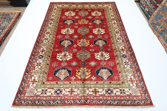 172 x 238 cm | Kazak Afghan Tribal Hand Knotted Veg Dye Wool Carpet