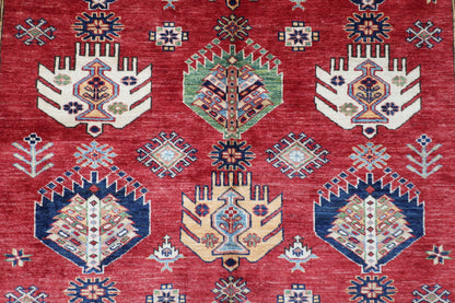 172 x 238 cm | Kazak Afghan Tribal Hand Knotted Veg Dye Wool Carpet