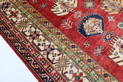 172 x 238 cm | Kazak Afghan Tribal Hand Knotted Veg Dye Wool Carpet